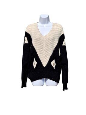 John Richard 80s Angora Beaded Diamond Sweater Black Ivory M